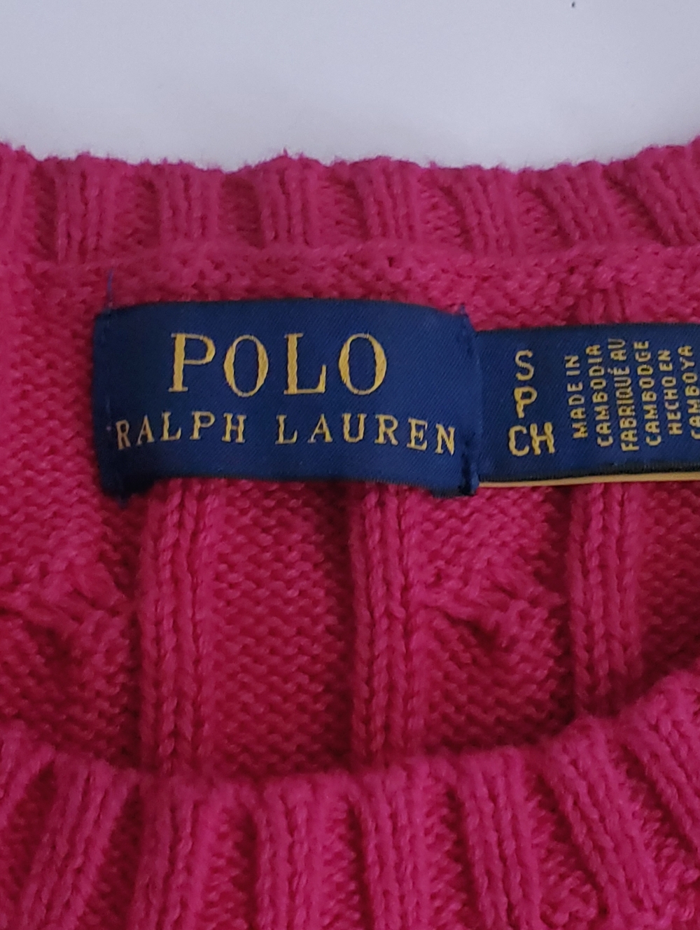RALPH LAUREN Sweater Womens Small Pink Magenta Cotton Cable Knit Crewneck Pony - Picture 3 of 5